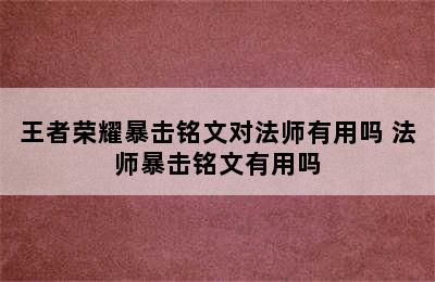 王者荣耀暴击铭文对法师有用吗 法师暴击铭文有用吗